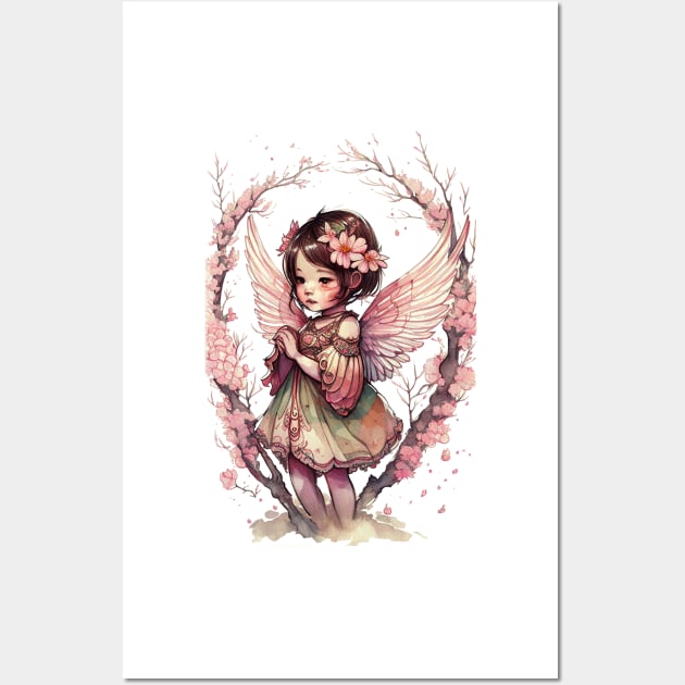 Cherry Blossom Flower Fairy Girl Cute Japanese Cicely Mary Barker Wall Art by peachycrossing